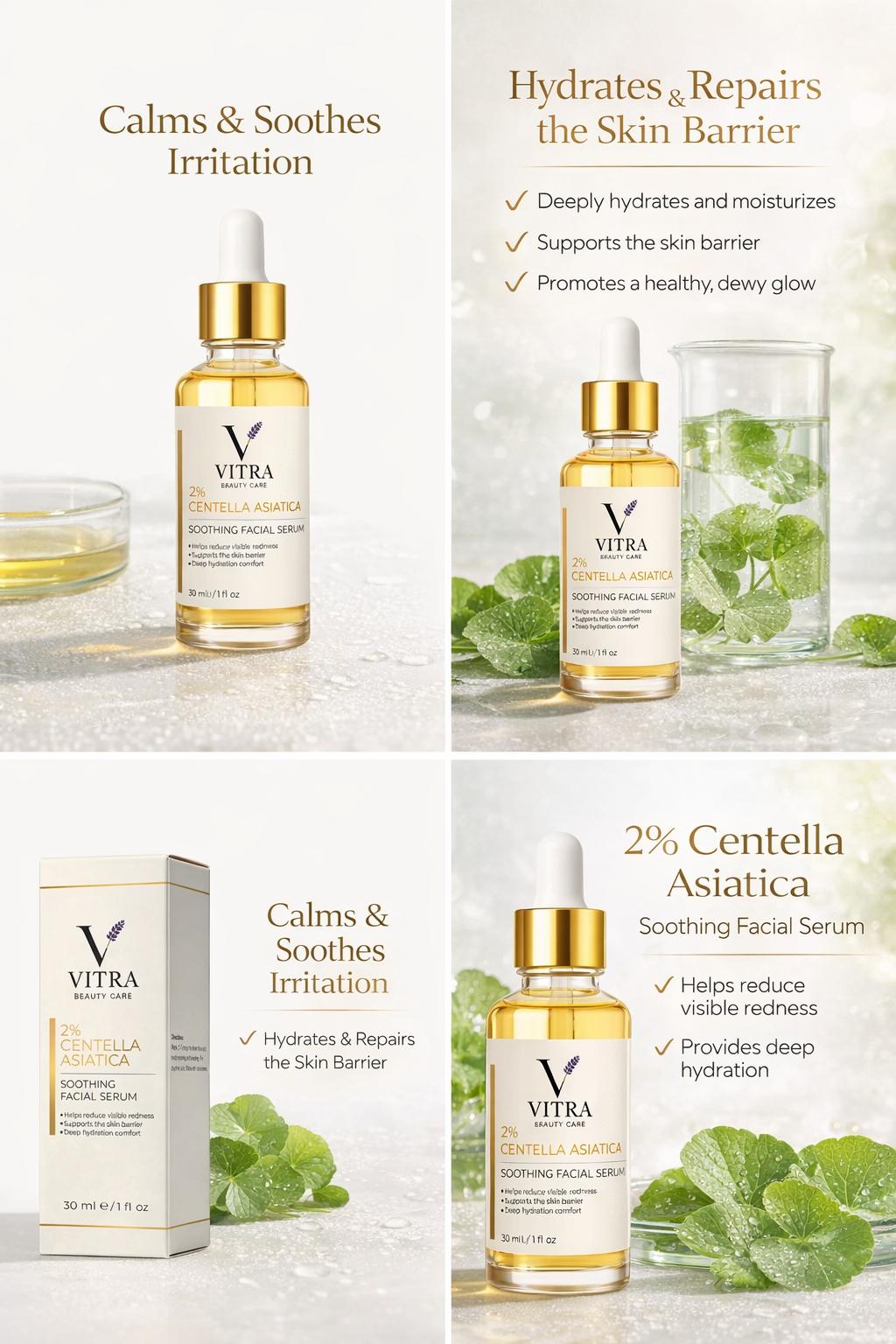 VITRA Soothing Facial Serum hydrates and repairs the skin barrier for a healthy, dewy glow